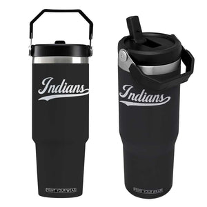Retro Script Indians Flip Straw Tumbler Vintage Sports Team Name TS10 One Size: 30 oz Black Print Your Wear