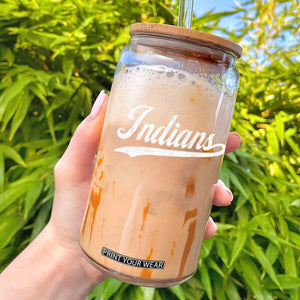 Retro Script Indians Glass Can Vintage Sports Team Name TS10 Black Print Your Wear