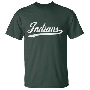 Retro Script Indians T Shirt Vintage Team Name TS10 Dark Forest Green Print Your Wear