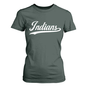 Retro Script Indians T Shirt For Women Vintage Team Name TS10 Dark Forest Green Print Your Wear
