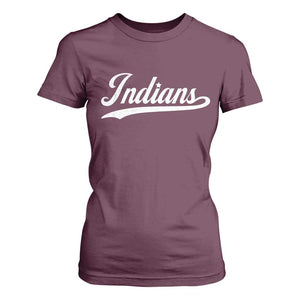 Retro Script Indians T Shirt For Women Vintage Team Name TS10 Maroon Print Your Wear