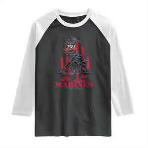 Marine Veteran 250th Anniversary Raglan Shirt Retro Military Corps American Flag TS10 Black White Print Your Wear