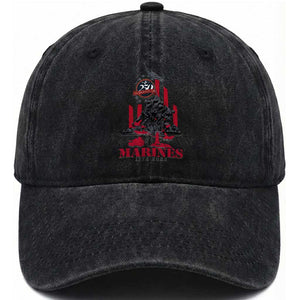 Marine Veteran 250th Anniversary Washed Cotton Baseball Cap Retro Military Corps American Flag TS10 Washed Cap Universal Fit Black Print Your Wear
