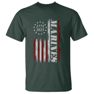 Marine 250th Anniversary T Shirt Retro Patriotic Military Veteran Gift American Flag TS10 Dark Forest Green Print Your Wear