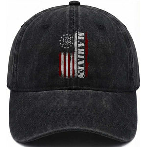 Marine 250th Anniversary Washed Cotton Baseball Cap Retro Patriotic Military Veteran Gift American Flag TS10 Washed Cap Universal Fit Black Print Your Wear