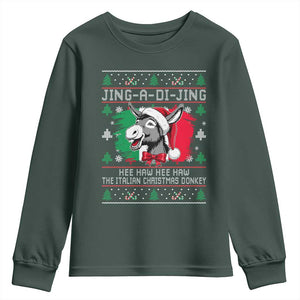 Italian Christmas Donkey Youth Sweatshirt Jing a Di Jing Dominick the Ugly Christmas TS10 Dark Forest Green Print Your Wear