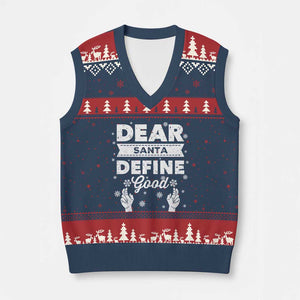 Dear Santa Xmas V-Neck Knit Sweater Vest Naughty Nice Funny Funny Family Xmas Pajamas TS10 Navy Red Print Your Wear