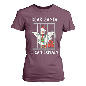 Funny Christmas Goose T Shirt For Women Dear Santa I Can Explain Xmas Meme TS10 Maroon Print Your Wear