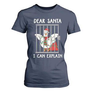 Funny Christmas Goose T Shirt For Women Dear Santa I Can Explain Xmas Meme TS10 Navy Print Your Wear