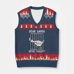 Funny Xmas Goose V-Neck Knit Sweater Vest Dear Santa Define Naughty Xmas Meme TS10 Navy Red Print Your Wear