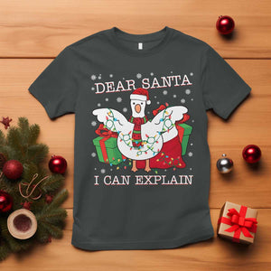 Funny Christmas Goose T Shirt Dear Santa I Can Explain Cute Xmas Meme TS10 Dark Heather Print Your Wear