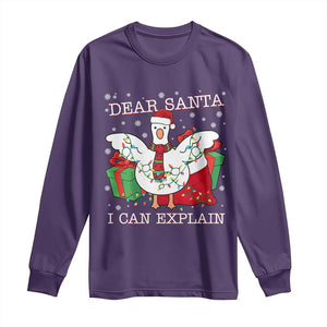 Funny Christmas Goose Long Sleeve Shirt Dear Santa I Can Explain Cute Xmas Meme TS10 Purple Print Your Wear
