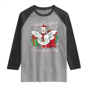 Funny Christmas Goose Raglan Shirt Dear Santa I Can Explain Cute Xmas Meme TS10 Sport Gray Black Print Your Wear