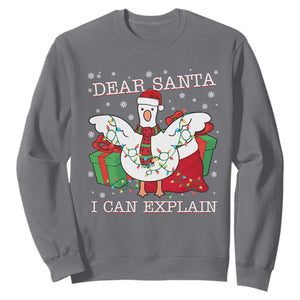Funny Christmas Goose Sweatshirt Dear Santa I Can Explain Cute Xmas Meme TS10 Charcoal Print Your Wear