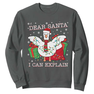 Funny Christmas Goose Sweatshirt Dear Santa I Can Explain Cute Xmas Meme TS10 Dark Heather Print Your Wear
