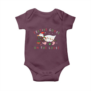 Funny Christmas Goose Baby Onesie Festive Goose On The Loose Xmas Duck Meme TS10 Maroon Print Your Wear
