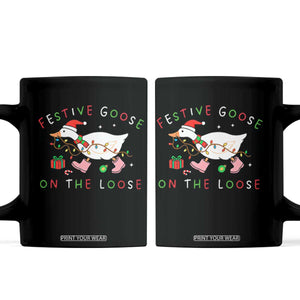 Funny Christmas Goose Coffee Mug Festive Goose On The Loose Xmas Duck Meme TS10 Black Print Your Wear
