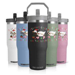 Funny Christmas Goose Flip Straw Tumbler Festive Goose On The Loose Xmas Duck Meme TS10 Print Your Wear