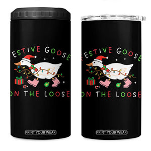 Funny Christmas Goose 4 in 1 Can Cooler Tumbler Festive Goose On The Loose Xmas Duck Meme TS10 One Size: 16 oz Black Print Your Wear