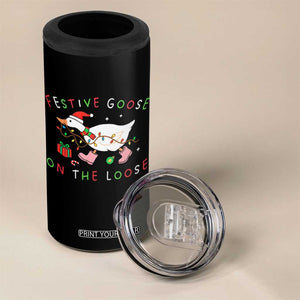 Funny Christmas Goose 4 in 1 Can Cooler Tumbler Festive Goose On The Loose Xmas Duck Meme TS10 Print Your Wear