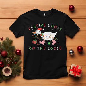 Funny Christmas Goose T Shirt Festive Goose On The Loose Xmas Duck Meme TS10 Black Print Your Wear