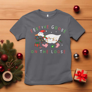 Funny Christmas Goose T Shirt Festive Goose On The Loose Xmas Duck Meme TS10 Charcoal Print Your Wear