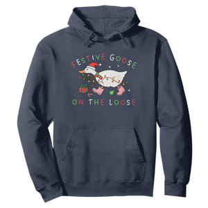 Funny Christmas Goose Hoodie Festive Goose On The Loose Xmas Duck Meme TS10 Navy Print Your Wear