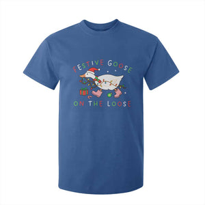 Funny Christmas Goose T Shirt For Kid Festive Goose On The Loose Xmas Duck Meme TS10 Royal Blue Print Your Wear