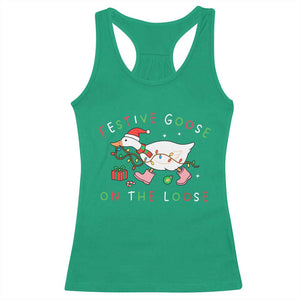 Funny Christmas Goose Racerback Tank Top Festive Goose On The Loose Xmas Duck Meme TS10 Irish Green Print Your Wear