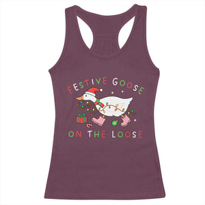 Funny Christmas Goose Racerback Tank Top Festive Goose On The Loose Xmas Duck Meme TS10 Maroon Print Your Wear