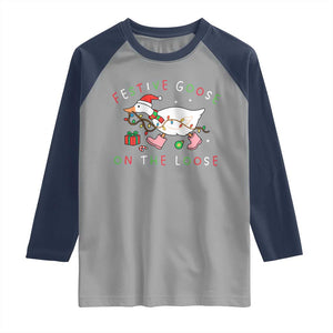 Funny Christmas Goose Raglan Shirt Festive Goose On The Loose Xmas Duck Meme TS10 Sport Gray Navy Print Your Wear
