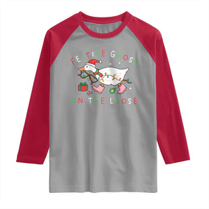 Funny Christmas Goose Raglan Shirt Festive Goose On The Loose Xmas Duck Meme TS10 Sport Gray Red Print Your Wear