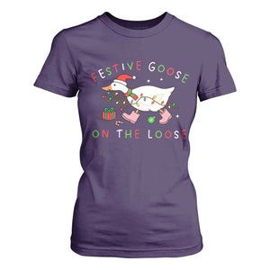 Funny Christmas Goose T Shirt For Women Festive Goose On The Loose Xmas Duck Meme TS10 Purple Print Your Wear