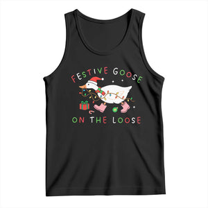 Funny Christmas Goose Tank Top Festive Goose On The Loose Xmas Duck Meme TS10 Black Print Your Wear