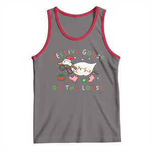 Funny Christmas Goose Tank Top Festive Goose On The Loose Xmas Duck Meme TS10 Deep Heather Red Print Your Wear