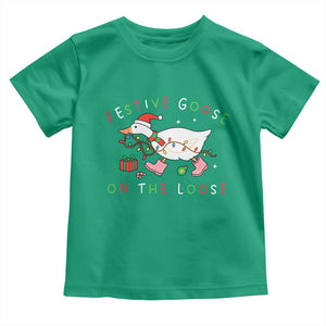Funny Christmas Goose Toddler T Shirt Festive Goose On The Loose Xmas Duck Meme TS10 Irish Green Print Your Wear