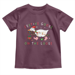 Funny Christmas Goose Toddler T Shirt Festive Goose On The Loose Xmas Duck Meme TS10 Maroon Print Your Wear