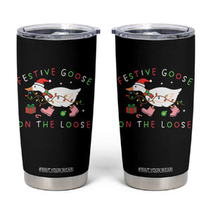 Funny Christmas Goose Tumbler Cup Festive Goose On The Loose Xmas Duck Meme TS10 Black Print Your Wear