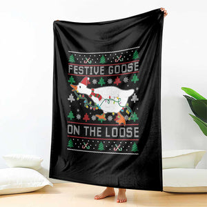 Funny Goose Ugly Christmas Throw Blanket Festive Goose On The Loose TS10 Print Your Wear