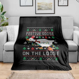 Funny Goose Ugly Christmas Throw Blanket Festive Goose On The Loose TS10 Print Your Wear