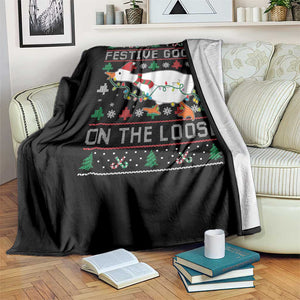 Funny Goose Ugly Christmas Throw Blanket Festive Goose On The Loose TS10 Print Your Wear