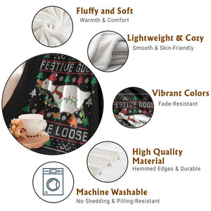 Funny Goose Ugly Christmas Throw Blanket Festive Goose On The Loose TS10 Print Your Wear