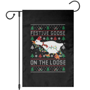 Funny Goose Ugly Christmas Garden Flag Festive Goose On The Loose TS10 Black Print Your Wear