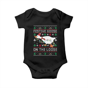 Funny Goose Ugly Christmas Baby Onesie Festive Goose On The Loose TS10 Black Print Your Wear