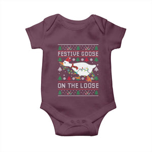 Funny Goose Ugly Christmas Baby Onesie Festive Goose On The Loose TS10 Maroon Print Your Wear