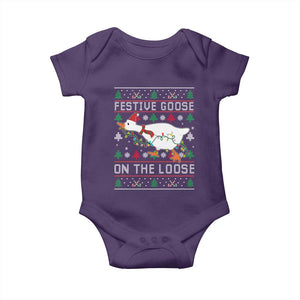 Funny Goose Ugly Christmas Baby Onesie Festive Goose On The Loose TS10 Purple Print Your Wear