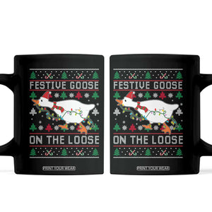 Funny Goose Ugly Christmas Coffee Mug Festive Goose On The Loose TS10 Black Print Your Wear