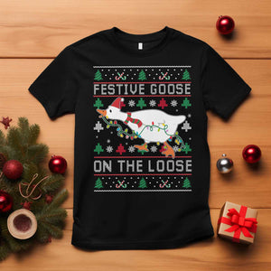 Funny Goose Ugly Christmas T Shirt Festive Goose On The Loose TS10 Black Print Your Wear