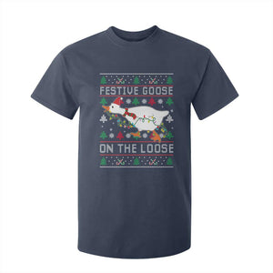 Funny Goose Ugly Christmas T Shirt For Kid Festive Goose On The Loose TS10 Navy Print Your Wear