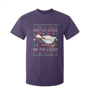 Funny Goose Ugly Christmas T Shirt For Kid Festive Goose On The Loose TS10 Purple Print Your Wear